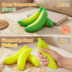 2 PCS Banana Squishy Set, Temperature-Sensitive Color Changes from Green to Yellow，Squishy Banana with Thermo-Responsive Surface for Desk Display and Everyday Handling