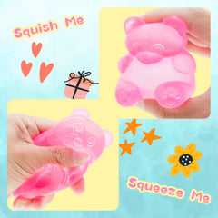 2 Packs Stress Bear Squishy Ball, Gummy Bear Toy, Sugar Filled Squishy Toys for Kids Stress Relief - High Density Squeeze Balls for Students Calming - Ultra-Soft Decompression Venting Toys