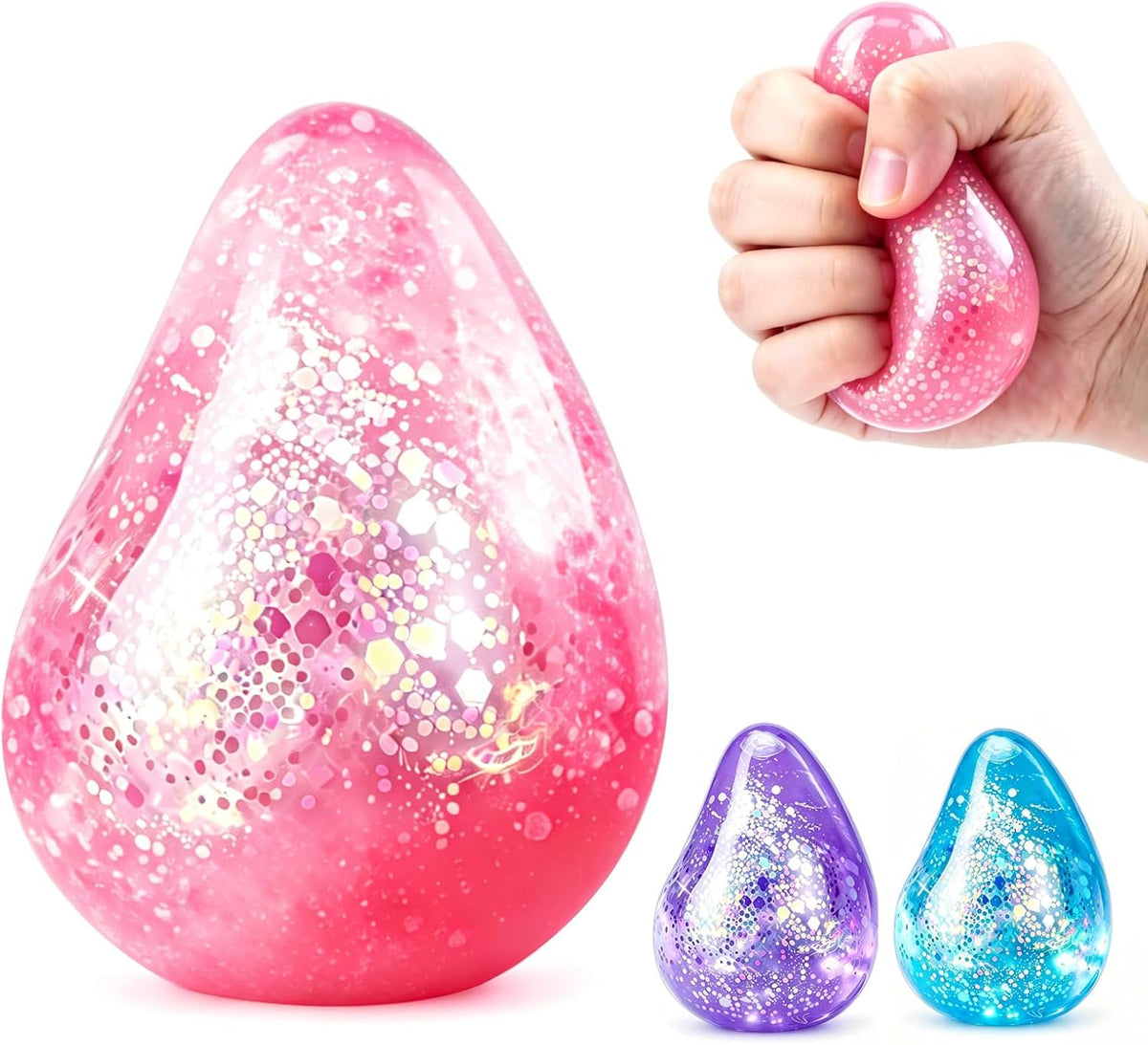 Dream Squishy Drop Fidget Toys Adults, Water Drop Squeeze Toy for Stress Relief, Slow Rising Squishies Sensory Toys with Autism, Malt Sugar Balls Gel Filled Party Favors - Pink
