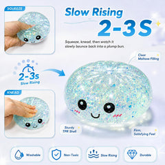 4pcs Dumpling Glitter Squishy,Sugar Dumplings Squeeze Toys,Fidget Sensory Toy for Teens,Boys,Girls,Adults Slow Rising Anxiety Relief,Desk Stress Balls