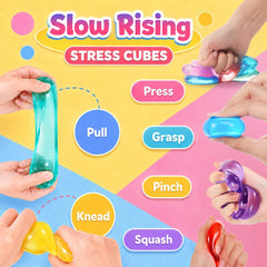 24 Pack Mini Stress Cubes for Kids: 1.18'' Soft Squeeze Toys with Storage Box, Slow Rising Sensory Fidget Toys for Classroom Prizes, Prize Box Toys, Party Favors