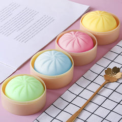 MEIEST 4 PCS Colorful Dumpling Stress Balls Fidget Sensory Toy,Squeeze Dough Ball Stress Relief Hand Toy,Bun with Food Steamer Stretchy Desk Toys