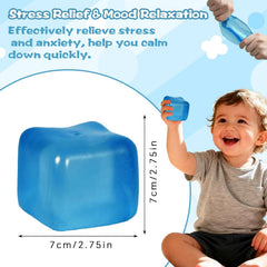 Extra Large Ice Cube Squishy Toy, 7cm (2.75in) Slow Rising Sensory Squeeze Toy for Adults & Kids Ages 3+, Soft TPR Fidget Toy, Durable & Tear-Resistant(Blue)