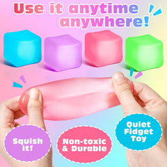4 Pack Stress Cube, Slow Rising Ice Cube Stress Balls for Adults Kids, Sensory Fidget Toy for Anxiety Relief, Square Shape Squishy Balls for Classroom Prizes, Cube Squishy for Party Favors