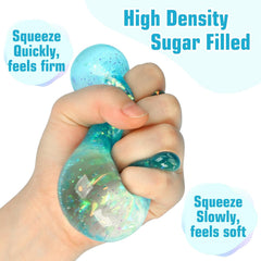 Fidget Toys Squishy Drop: 3 Pack Sensory Squeeze Toy with Glitter, High Density Super Solid Malt Sugar Filled, Stress Anxiety Relief Item for Kids Adults, Quiet Fidget Ice Drop