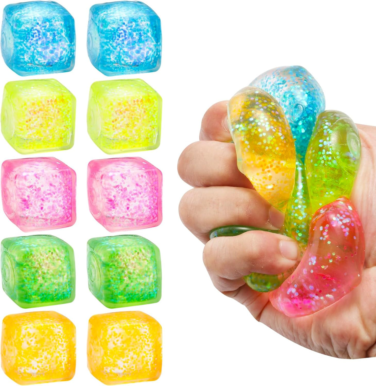 10 Pack Stress Cube Squishy Stress Balls for Adults Kids, Sensory Fidget Toys for Anxiety Stress Relief, Stretchy and Slow Rising Sparkling Malt Sugar Squeeze Toy for Boys Girls Party Favors