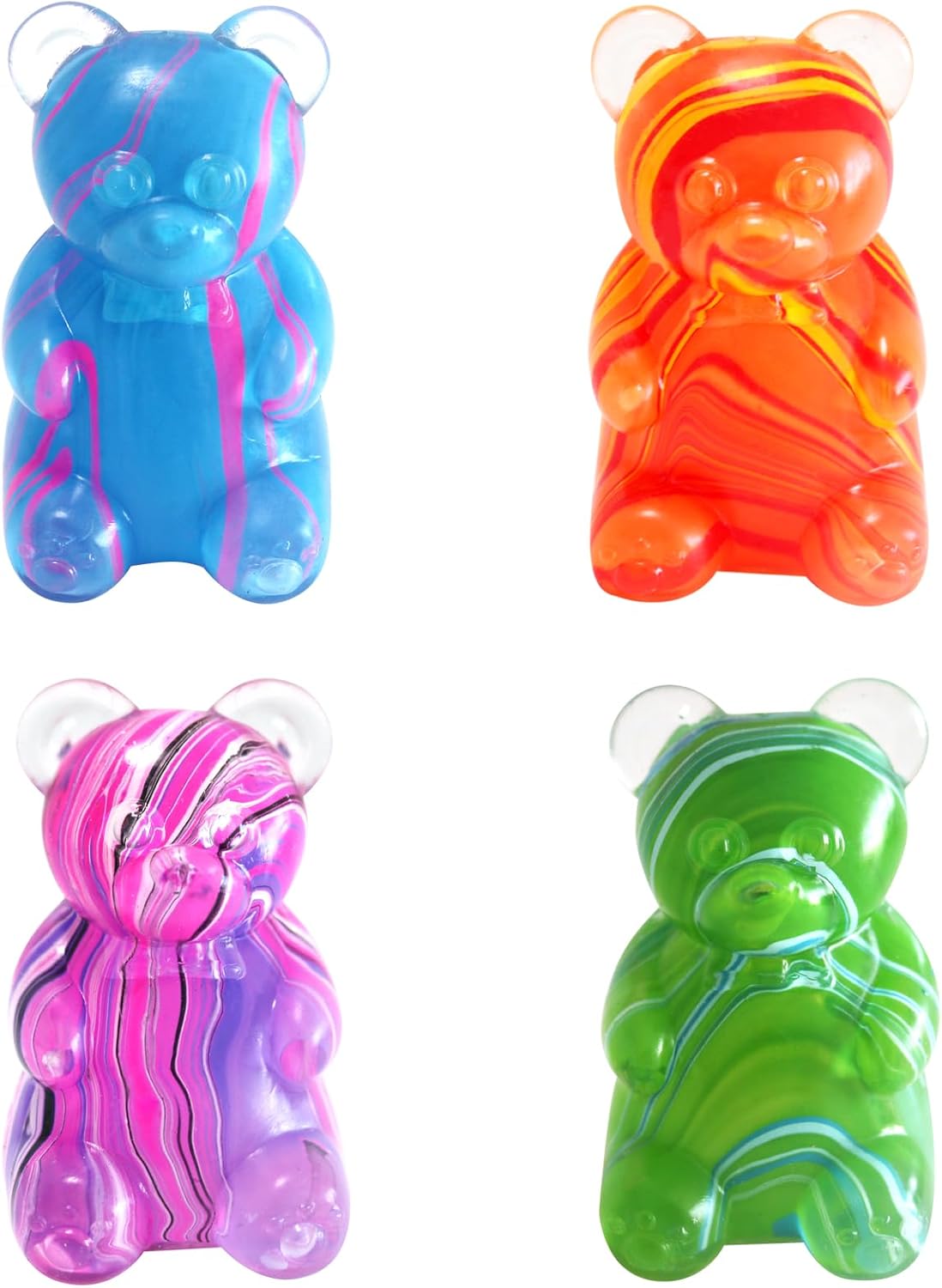 4Gummy Bear Stress Toys |Sugar Filled Bear Squishy Toys|Gel Ultra Squishies High Density Squeeze Balls |Classroom Prize Party Favors Toys Tall 3.5 Inches Colors May Vary