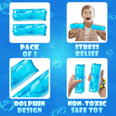 Bedwina Dolphin Water Wiggler Toy - (Pack of 2) 4.75-Inch Water Snake Sensory Fidget Toys & Slippery Water Tube for Birthday Party Favor or Game Prizes for Kids
