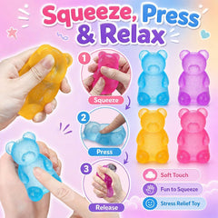 Taba Bear Squishy Fidget Toys,Stress Ball for Anxiety Stress Relief,Squishies Sensory Toy for Adults Kids Teens,Pink Squeeze Toys for Classroom Prize, Birthday Gifts Party Favors