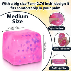 Snowflake Ice Cube Squishy Toy, Big Size 7cm Stress Relief Fidget Toys for Adults, Sensory Squishy Toys for Anxiety Relief and Focus, Soft Slow Rise Squeeze Toy for Stress (Pink)