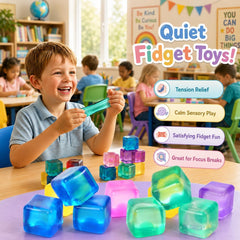 24 Pack Mini Stress Cubes for Kids: 1.18'' Soft Squeeze Toys with Storage Box, Slow Rising Sensory Fidget Toys for Classroom Prizes, Prize Box Toys, Party Favors