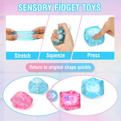 Gretex Fidget Toy for All Ages: 2 Pack Soft Sensory Fidget Ice Cube Stress Ball Squishy Cube Stress Relief Toys for Kids, Teens and Adults Party Favors, Birthday Gift for Kids Age 3+