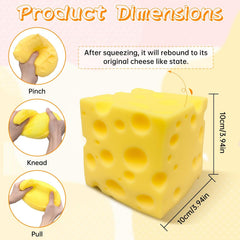 Cheese Squishy Large 3.93in Jumbo Cheese Block, Big Squishy Cheese Stress Ball, Soft Slow Rising Squeeze Toy, Giant Fidget Sensory Toy for Adults Teens Gifts