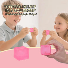 Ice Cube Squishy Toy 3.5cm (1.38") – Gel-Filled Slow Rising Squeeze Cube for Kids Ages 3+ & Adults, Mini Sensory Desk Toy for Classroom Rewards, Party Favors & Everyday Play (Pink)