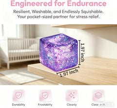 Glitter Ice Cube Squishy Fidget Toys, Squishy Cube Stress Balls for Adults & Kids, Slow Rising Stress Relief Toys, Squeeze Ball Filled with Thick Substance and Glitter (Purple)