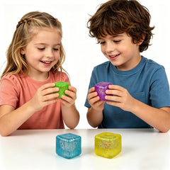 Anditoy 4 Pack Squishy Stress Cube Giant Stress Balls Glitter Squeeze Toy Sensory Fidget Toys for Adults Kids Stress Relief Party Favors Birthday Gifts