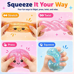 4pcs Dumpling Glitter Squishy,Sugar Dumplings Squeeze Toys,Fidget Sensory Toy for Teens,Boys,Girls,Adults Slow Rising Anxiety Relief,Desk Stress Balls