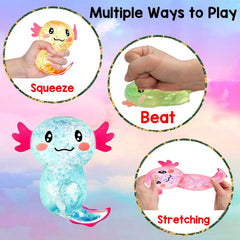 Sezua Squishy Fidget Stress Ball - 4 Pack Taba Squishies Squeeze Sensory Axolotl Toys, Axolotl Squishy Sugar Stress Ball Toys for Adults Kid, Glitter Salamander Gift for Party Birthday Christmas