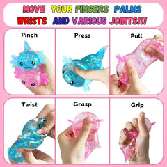 2pack Glitter Axolotls Squishies Toy, Axolotls Stress Relief Toy,Soft Squeeze Sensory Fidget Gadget for Teen & Adult, Office Desk Decor, Party Favors (Blue+Pink)