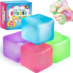 4 Pack Stress Cube, Slow Rising Ice Cube Stress Balls for Adults Kids, Sensory Fidget Toy for Anxiety Relief, Square Shape Squishy Balls for Classroom Prizes, Cube Squishy for Party Favors