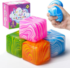 Stress Balls 2" Stress Cube Squishy Fidget Toys for Anxiety Stress Relief, Squeeze Toys Sensory squishies for Classroom Prizes, Slow Rising fidgets Toy Gift for Adults Kids, 4 Packs