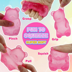 Pink Stretch Filled Squeeze Toys for Sensory Play，Maltose Bear & Sugar Ball Designs, Squishies Anxiety Relief & Focus Toy, Sensory Fidget Toys for Adults, Kids, Slow Rising Squishy Stress Balls