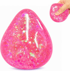 Squishy Drop Stress Balls for Girls & Kids, Glitter Pink Squeeze Stress Sugar Ball, Slow Rising Sugar Squishy Toys, Sensory Fidget Toy for Anxiety Relief, Party Favors and Birthday Gifts