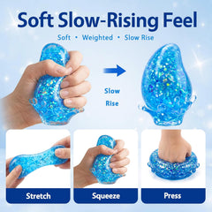 Water Drop Squishy Fidget Toy, Slow Rising Glitter Stress Ball with Sealed TPR Skin, Soft Sensory Squeeze Toy for Stress Relief, Desk Fidget, Classroom Prizes, Party Favors for Teens Adults