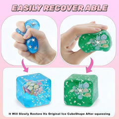 Ice Cube Cube Fidget Toys - Sensory Toys for Kids with Real Sea Shells, Squishy Fidget Toy for Kids & Adults | Non-Toxic Squeeze Ball for Anxiety, Focus & Calm for School, Office