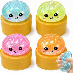 4pcs Dumpling Glitter Squishy,Sugar Dumplings Squeeze Toys,Fidget Sensory Toy for Teens,Boys,Girls,Adults Slow Rising Anxiety Relief,Desk Stress Balls