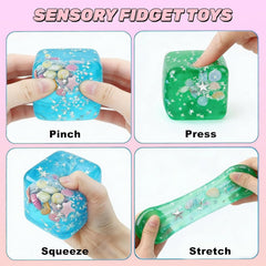 Ice Cube Cube Fidget Toys - Sensory Toys for Kids with Real Sea Shells, Squishy Fidget Toy for Kids & Adults | Non-Toxic Squeeze Ball for Anxiety, Focus & Calm for School, Office