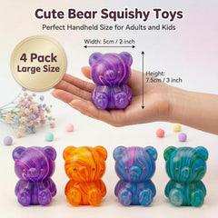 4 Pack Bear Squishy Toys, 3 Inch Durable Slow Rising Stress Relief Sensory Squeeze Toys for Adults and Kids, Birthday Gifts, Party Favors, Classroom Prizes