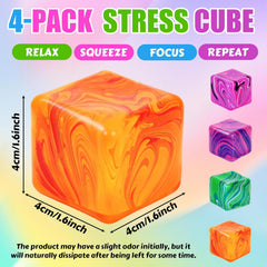 4 Pcs Stress Cube Squishies Fidget Toys, Ice Cube Shape Squeeze Toys, Slow Rise Stress Balls Sensory Toy for Kids Adults with Autism, Stress Relief Classroom Prize, Easter Basket Stuffers