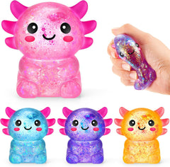 Simgoing 4 Pcs Axolotl Stress Toy Squeeze Axolotl Party Favors 2.56 x 2.64 Inches Malt Sugar Filled Stretchy Fidget Stress Relief Ball Sensory Toys for Adults Soothing Graduation Birthday Party Gift