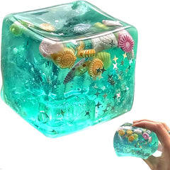 Ice Cube Cube Fidget Toys - Sensory Toys for Kids with Real Sea Shells, Squishy Fidget Toy for Kids & Adults | Non-Toxic Squeeze Ball for Anxiety, Focus & Calm for School, Office