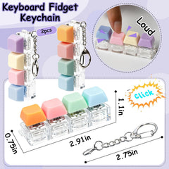 2 PCS Keyboard Fidget Toy, Keyboard Fidget Keychain 4-in-1 Keyboard Decompression Button Finger Clicker Toys, Button Stress Relief Fidget Gifts to Relief Stress (Purple Blue Pink Orange)