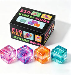 4Pack Fidget Toys Mini Squishy Stress Cube, Stress Balls for Kids, Adults Squishies Anxiety Stress Relief, Ice Squishy Cube Sugar Balls, Sensory Toys for Kids with Autism, Fidgets for Classroom Prize