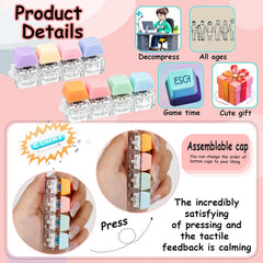 2 PCS Keyboard Fidget Toy, Keyboard Fidget Keychain 4-in-1 Keyboard Decompression Button Finger Clicker Toys, Button Stress Relief Fidget Gifts to Relief Stress (Purple Blue Pink Orange)
