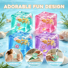 1Pc Ice Cube Squishy Stress Balls,Slow Rising Sensory Fidget Toy with Marine Shells Inside Square Soft Sensory Anxiety Relief Squeeze Cube for Adults Teens Kids(Green)