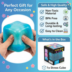 Nice Stress Cube, Squishy Fidget Toy Cubes, Slow Rising Squeeze Cube Balls, Non-Sticky Desk Toy for Relaxation & Focus for Adults, Blue