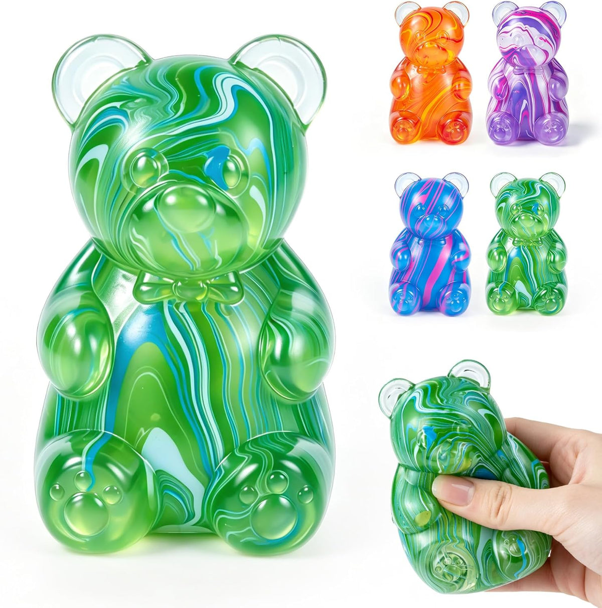 1Pc Gummy Bear Squishyies Fidget,Color Maltose Filled Squeeze Toys Slow Rising Squishy Stress Balls Adults Kids Party Favors,Classroom Prizes(Green)
