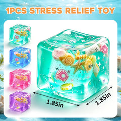 1Pc Ice Cube Squishy Stress Balls,Slow Rising Sensory Fidget Toy with Marine Shells Inside Square Soft Sensory Anxiety Relief Squeeze Cube for Adults Teens Kids(Green)