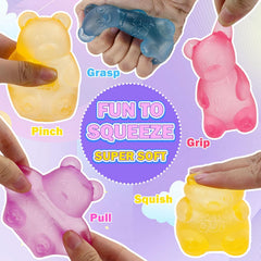 4 Pack Bear & Sugar Ball Designs, Anxiety Relief & Focus Toy, Maltose Filled Squeeze Toys for Sensory Play，Sensory Fidget Toys for Adults, Kids, Slow Rising Squishy Stress Ball