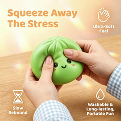 4 Pack Dumpling Squishy Stress Balls, Stress Relief Toys for Adults Boys Girls, Steamer Basket Design and Squeezable Bun with Cute Smile Face, Sensory Fidget Toys for Kids Party Favors Gifts