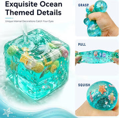 Nice Cube Squishy Fidget Toys,Large 2" Wide,Ocean-Themed Slow Rising Stress Ice Cube,Sensory Squeeze Toys for Anxiety Stress Relief